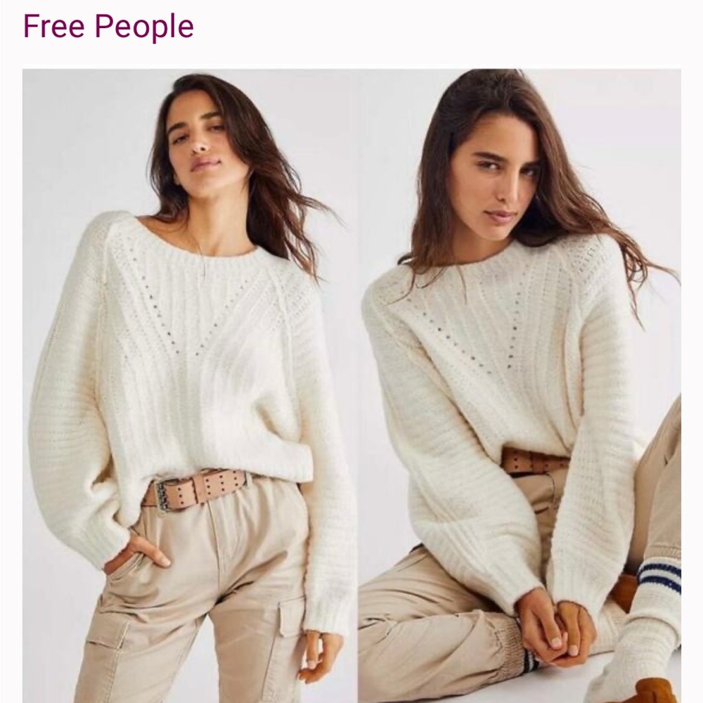 Free People Cream Textured Knit Sweater $249